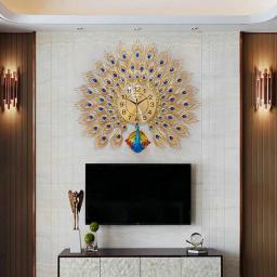 GUYTGAI Peacock Wall Clocks for Living Room Decor, Decorative Wall Clocks Battery Operated Non Ticking, Crystal Living Room Clock Creative Personality Art Decoration Wall Clock,80 * 75cm