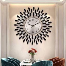 GUYTGAI Silent Wall Clocks 37.5cm/14.76inch Sunflower Modern Metal Round Sparkly Non-Ticking Handcrafted Diamond Beaded Crystal Jeweled Wall Clock Living Room Bedroom Kitchen Gold