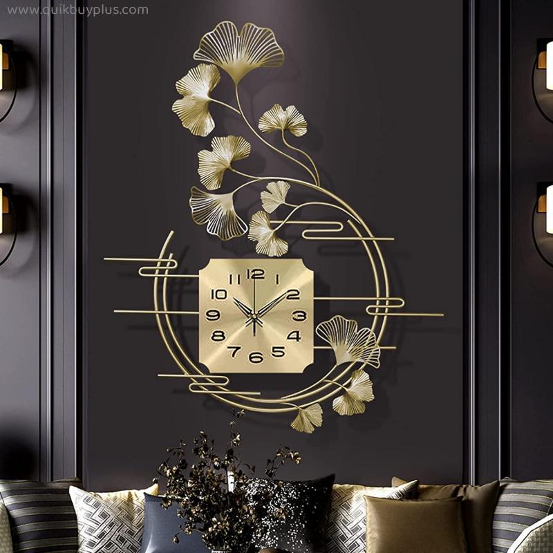 GUYTGAI Wall Clocks Modern 3D Metal Wall Art Ginkgo Leaf,Wall Hanging Clock, Creative Style Wall Watches for Living Room Bedroom