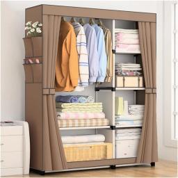 GYQWJPC Wardrobe Closet Organizer Wardrobe Clothes Storage Shelves No-Woven Fabric Cover with Side Pockets, H 66.9×L 41.3×D 17.7inch, Brown Combination Wardrobe
