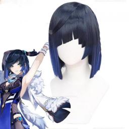 Game Genshin Impact Yelan Wig Gradient Dark Blue Short Cosplay Wigs With Braids Heat Resistant Hair Wigs