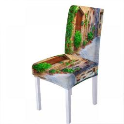 Garden Flower Spandex Chair Cover Landscape Print Chairs Covers for Dining Room High Back for Living Room Party Home Decoration