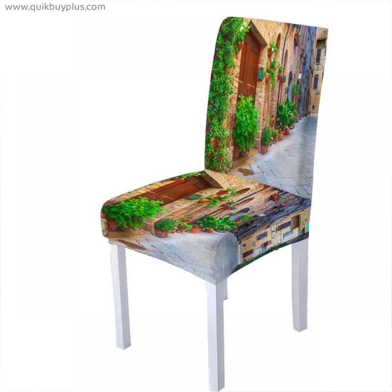 Garden Flower Spandex Chair Cover Landscape Print Chairs Covers for Dining Room High Back for Living Room Party Home Decoration