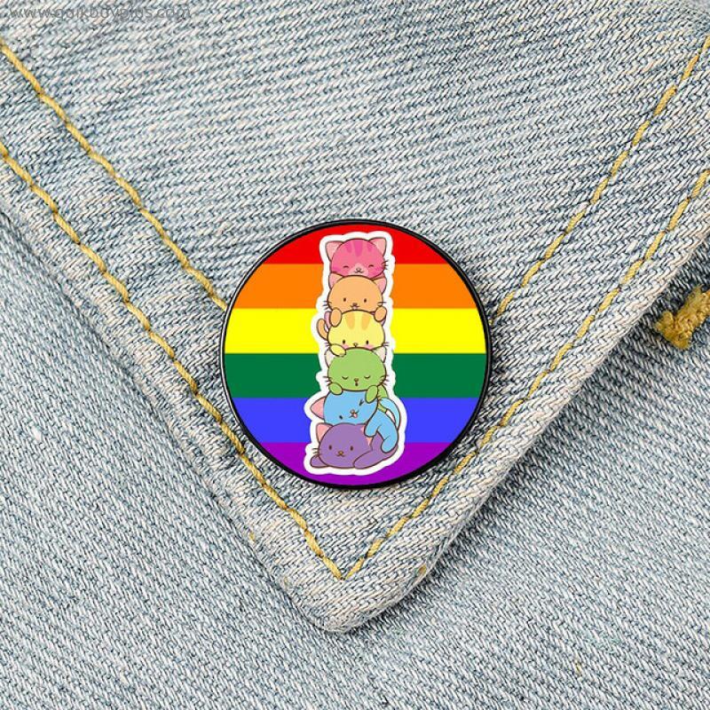 Gay pride rainbow Lesbian Pride Cat Pin Custom lgbt Brooches Shirt Lapel Bag Cute Badge Cartoon Jewelry Gift for Lover Friends