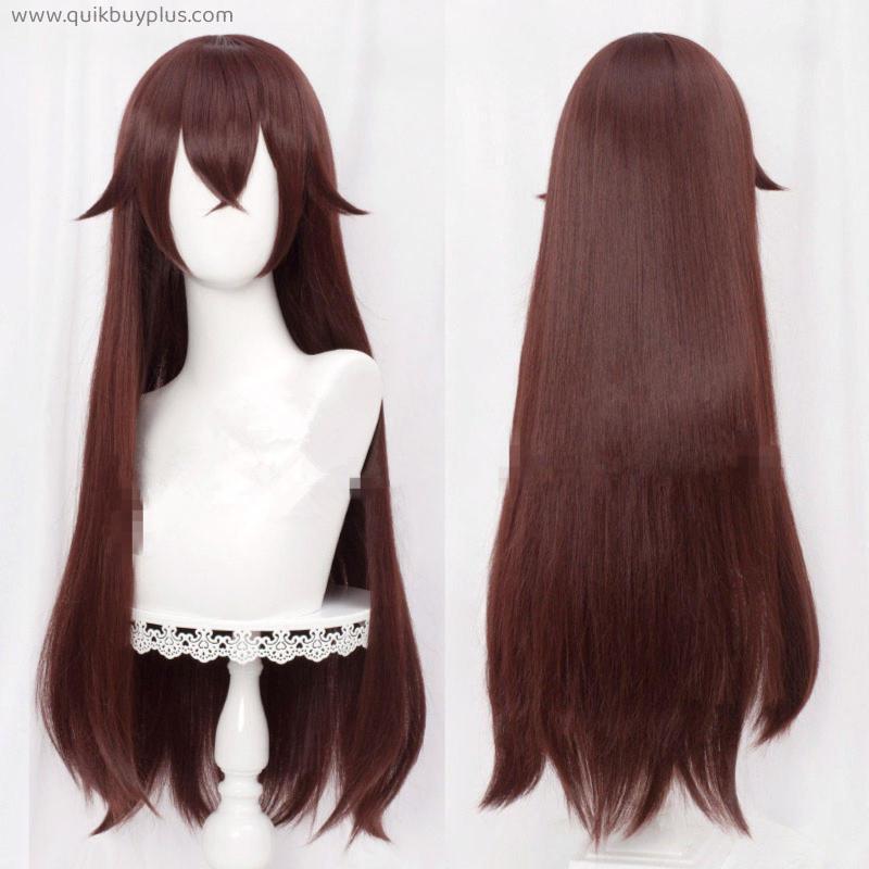 Genshin Impact Amber Cosplay Wigs Game Cosplay Long Brown Straight Wig with Bangs Heat Resistant Synthetic Hair Wigs