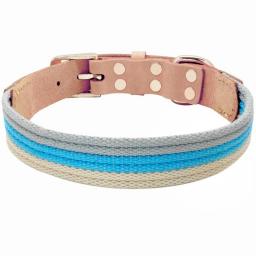 Genuine Leather Dog Collars Polyester Fabric Webbing Pet Collar for Small Medium Large Dogs Pitbull French Bulldog Pet Product