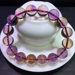 Genuine Natural Purple Yellow Ametrine Quartz Bracelet 12.6mm Clear Round Beads Women Men Crystal Jewelry AAAAA