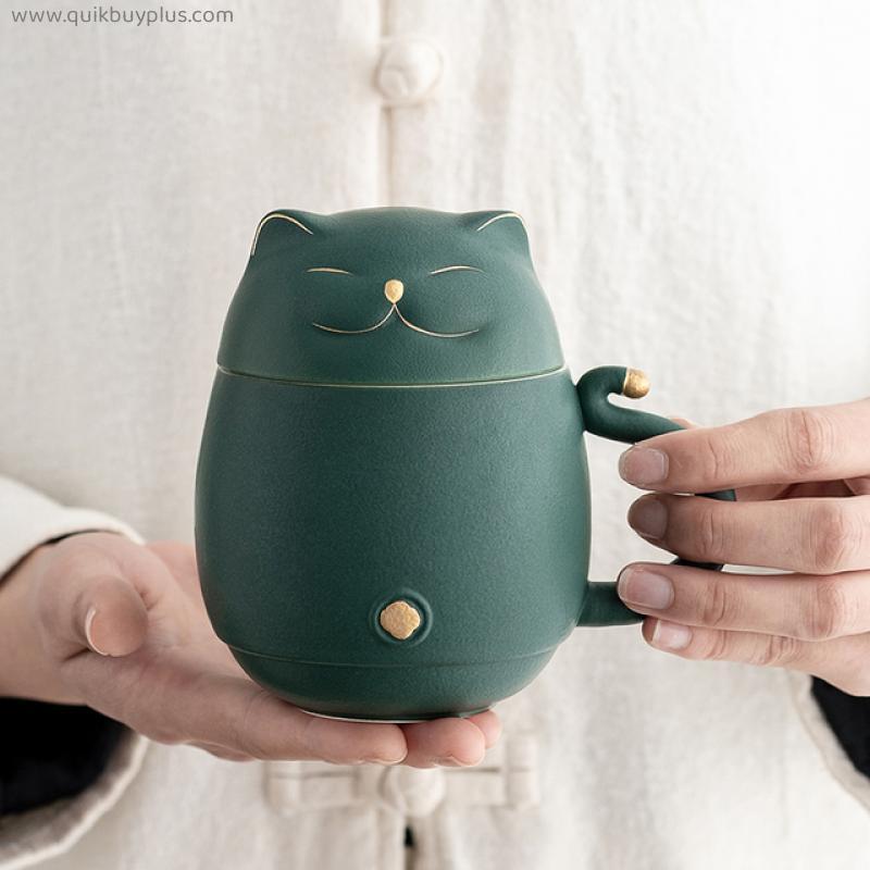 Gift tea set Afternoon tea Ceramic Tea Cup with Infuser Cute Cat Tea Mug with Lid 300ml