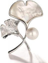 Ginkgo Biloba Brooch Natural Sea Shell Thick Gold-Plated High-Grade Pearl Accessories Gift Accessories (Color : Gold)