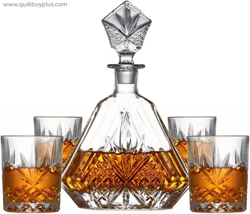 Glass Decanter Whisky Glasses Set with Ornate Stopper and Exquisite Cocktail Glasses Cup for Bar Home Party  (Color : A)