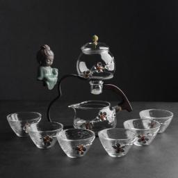 Glass Magnetic Semi-automatic Tea Set Lazy Teaware With Buddha Decoration Kungfu Tureen Teapot Teacup