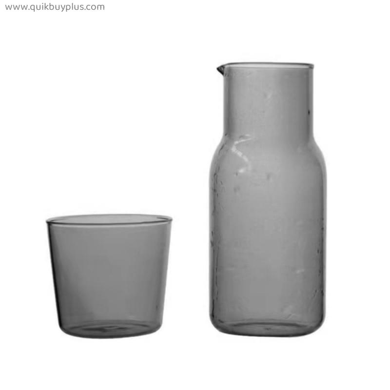 Glass Water Bottle with Glass Cup Bedside Carafe Night Water Carafe with Tumbler Glass Flask Drinkware Pot for Milk Tea