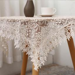 Glass Yarn Embroidery Tablecloths Pastoral Transparent Lace Restaurant Tablecloth Hollowed Out TV Cabinet Decoration Cover Towel