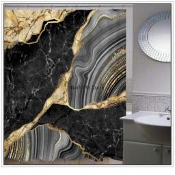 Gold Marble Waterproof Shower Curtain Set With 12 Hooks Bathroom Curtains Polyester Fabric Bath Mildew Proof Home Decor