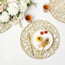Gold Round Placemats For Dining Table Set Of 6 Non-slip Woven Heat Resistant Circle Table Mats Metallic Place Mats For Table Decor Holiday Christmas