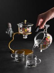 Golden Glass Lazy Tea Set Transparent Magnetic Semi-automatic Kungfu Teapot Buddha Decoration Household Teahouse Drinkware
