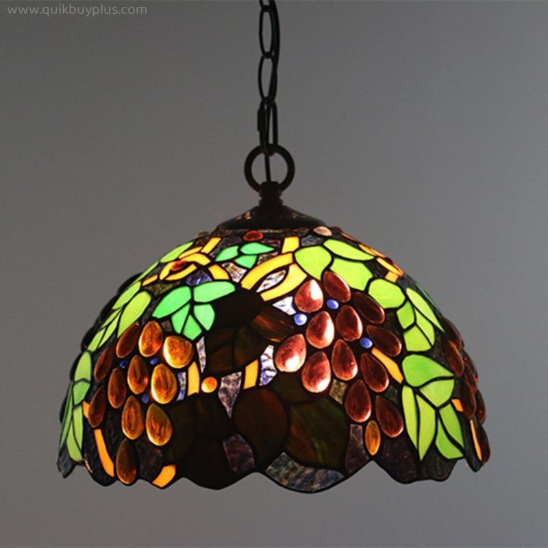 Grape Shade Tiffany Pendant Lights, Tiffany Stained Glass Dining Room Chandeliers with Adjustable Chains, Elegant Antique Handmade Farmhouse Bedroom Hanging Lighting