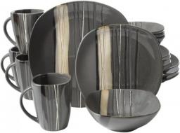 Gray Color Dinnerware Set of 16 Dish Bowl Mug Dinner Plate Salad Stoneware Microwave Safe Dishwasher Service for 4 Place Home Kitchen Food Service Equipment Supplies Serveware Hand Drawn Design Unique