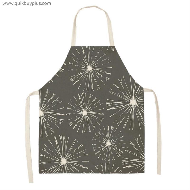 Gray Geometric Pattern Sleeveless Kitchen Apron Cotton Linen Bibs Household Cleaning Cooking Pinafore Barber Aprons for Women