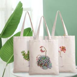 Green planting handbag shopping  bag canvas bag zipper shopping bag diagonal span