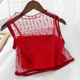 Green Tops For Women Crop Tops Mesh Lace Tank Tops Women Tube Top Y2k Sexy Umbilical Sleeveless Top