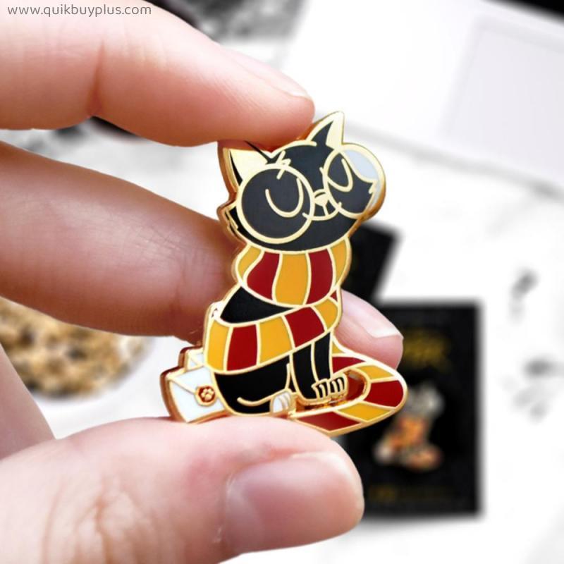 Gryffindors Magic Cat Hard Enamel Pin Cute Cartoons Animal Scarf Black Cats Golden Brooch Fashion Backpack Pin Decor Unique Gift