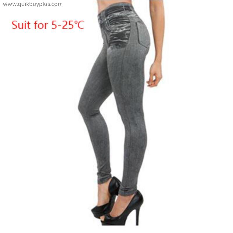 Gtpdpllt S-XXL Sexy Leggings Women Lined Spring Autumn Print Jeans Sportwear Slim Jeggings Two Real Pockets Woman Fitness Pants