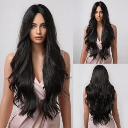 HENRY MARGU Ombre Brown Black Synthetic Wigs Natural Long Wave Wigs Middle Part Hair Wigs For Women Cosplay Heat Resistant Wig