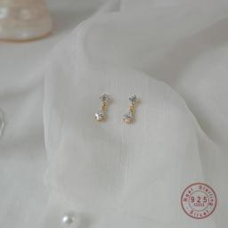 HI MAN 925 Sterling Silver Plated 14K Gold  Small Cute Zircon Stud Earrings Women Classic Elegant Wedding Jewelry