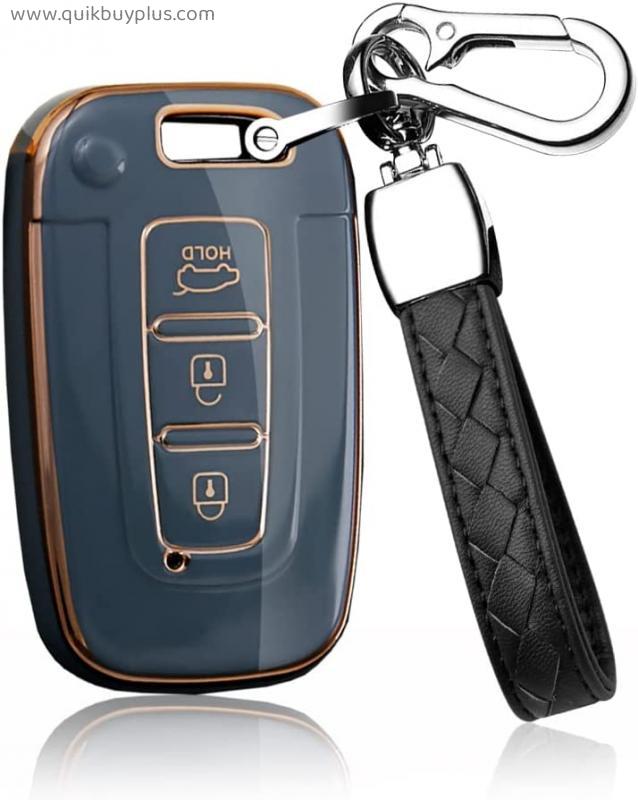 HIBEYO TPU Car Key Fob Cover for KIA K2 K5 Sportage Soul Sonata with Keychains Smart Remote Car Key Case Holder 3 Buttons