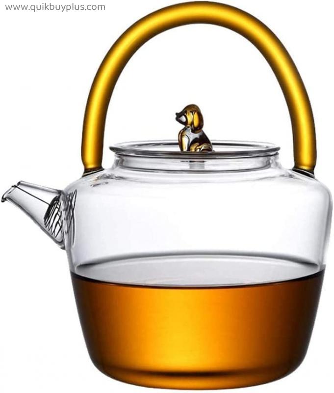 HJW Useful Kettle Cast Iron Teapot Thickened Heat-Resistant and High Temperature Glass Teapot with Infuser Handmade Kung Fu Tea Set for Household Office Tea Accessories Tea Cup