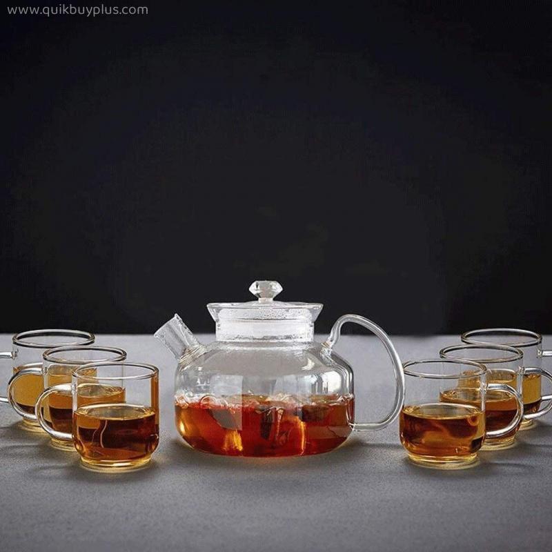 HJW Useful Kettle Glass Teapot Temperature Thickened Flower Teapot Filter Kettle Heat-Resistant Glass Tea Set Cook (Teapot + 6 Cups) Tea Cup