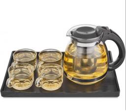 HJW Useful Kettle Heat-Resistant Glass Teapot Filter Thickened Glass Tea Flower Tea Kettle Tea Set Tea Pot (A Teapot +2 Cups + Tea Tray) Tea Cup,a