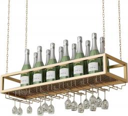 HLY Shelving, Ceiling Hanging Wine Rack ，Wine Bottle Storage Holder With Champagne Stemware Glasses Gold Metal Shelf，Home Bar Dining Room Kitchen Floating Organizer Shelves/100 * 25 * 20cm
