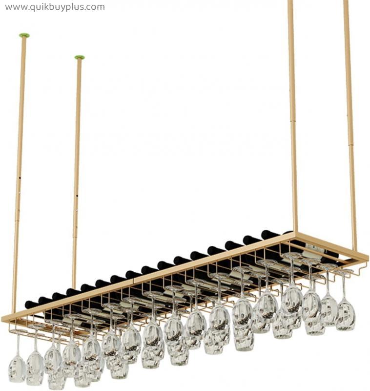 HLY Shelving, Wine Rack Ceiling Hanging Holder, Storage Wine Bottles Goblets Stemware Racks Hanging Wine Glass Holder Decorative Shelf for Kitchen Bar Wine Cellar/100 * 27 * 8cm