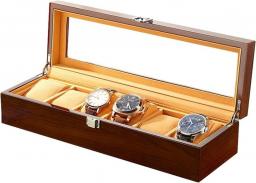 HONGFEISHANGMAO Watch Organizer 6 Slots Watch Box Brown Organizer Case Glass Window Jewelry Watches Storage Box Gift Boxes