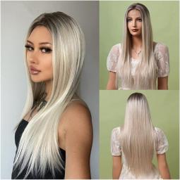 Hair Replacement Wigs Bright Blonde Lace Front Wigs Long Lace Frontal Synthetic Wig Light Blonde Natural Hair Wigs For Women (Color : A)