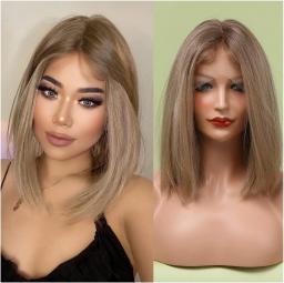 Hair Replacement Wigs Synthetic Lace Wigs Short Straight Bob Wigs Lace Wigs Synthetic Blonde Hair Wigs (Color : A)