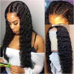 Hair Replacement Wigs Wig Water Wave Human Hair Wigs 8-30 Inch Curly Lace Frontal Wig Medium Brown Lace Wig For Black Women (Color : 22inches, Density : 180% density 13x6 wig)