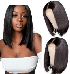 Hair Replacement Wigs Wigs Bone Straight Human Hair Wigs Pre Plucked Middle Part Lace Bob Wigs For Black Women 150% (Color : 2, Size : 16inches)