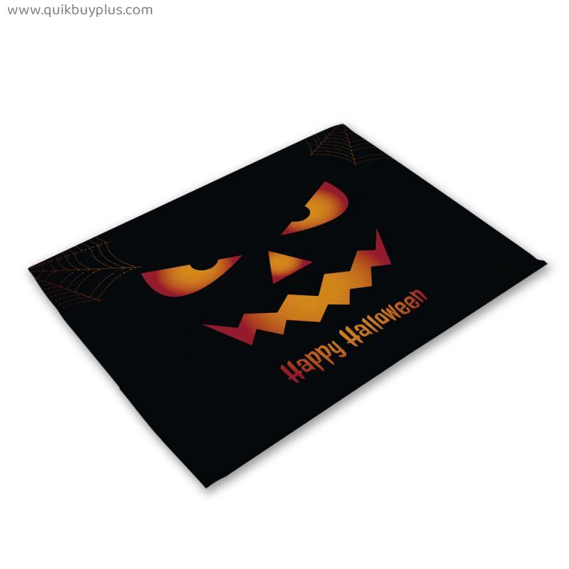 Halloween Collection Cotton Linen Placemats, Heat Resistant Washable Placemats, Easy Clean Placemats