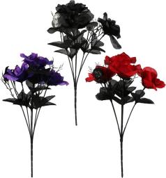 Halloween Floral Roses with Skulls and Bats, Halloween Flowers, Artificial Roses for Decoration, Black Flowers, Purple Flowers, Red Roses Artificial Flowers (Set of 3)