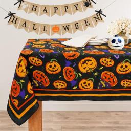 Halloween Tablecloth, Pumpkin Bat Spider and Candy Table Cloth, Microfiber Fabric Waterproof Tablecloths, Spillproof Table Cover for Dinner Party Decoration, Rectangle 60 x 120 Inch, Orange and Black