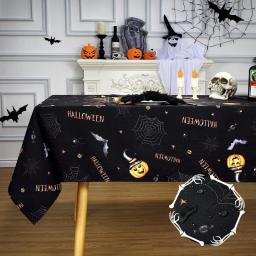 Halloween Tablecloth, Spider Web and Pumpkin Table Cloth, Bat Cobweb and Ghost Waterproof Tablecloths, Halloween Table Decorations, Rectangle 60 x 84 inch
