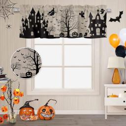 Halloween Valances Windows Curtain Castle Haunted House Witch Halloween Decoration Valances Rod Pocket Pumpkin Lamp Bat Short Topper Curtains For Kitchen Bathroom Living Room 1 Panel,54 By 18 Inches