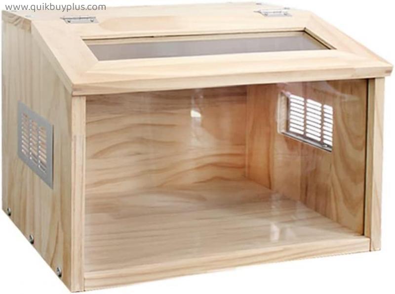 Hamster Cage Sturdy Wooden Structure Small Animals House ，Pull-Up Transparent Glass Plate Big Space， Pet Small Animal Hideout