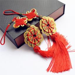 Hand-knit Chinese Knot Lucky Ancient Coins Protection Prosperity Good Fortune Figurines Feng Shui Copper Coins Home Car Decor