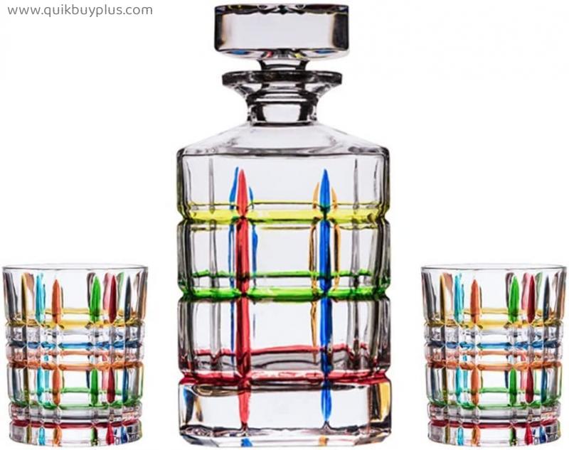 Hand-painted Crystal Glass Pot Color Whisky Glass Decanter Hand-painted Wine Glass Wine Bottle Set  (Color : C, Size : One size)