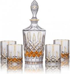 Hand-painted Gold Whisky Glass Set Engraved Foreign Wine Glass Crystal Glass Wine Bottle Home Spirit Glass Decoration  (Color : A, Size : One size)