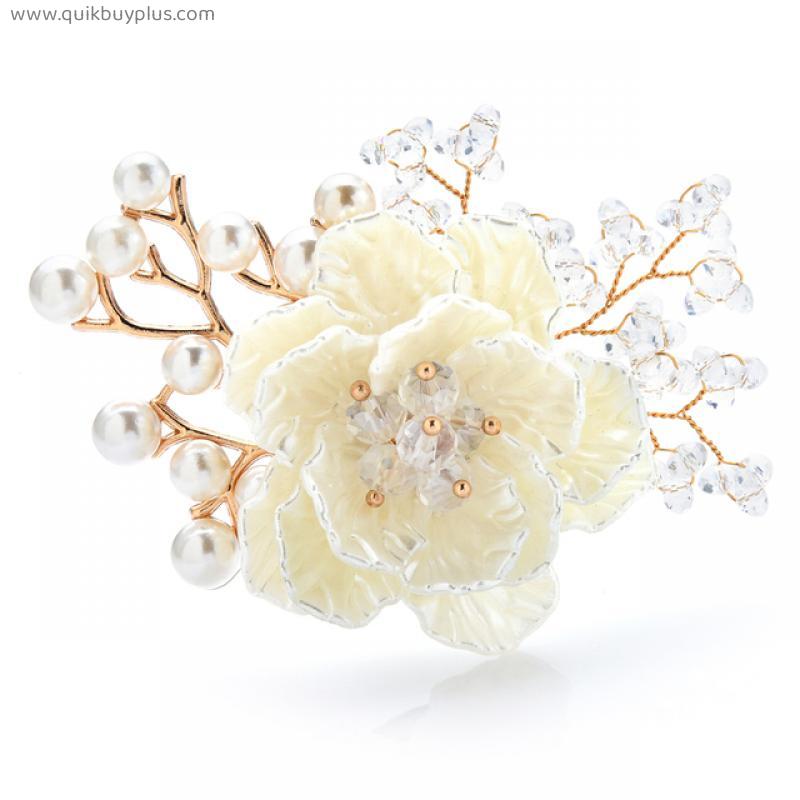 Handmade Crystal Flower Brooches For Women 3-color Pearl New Beauty Flower Party Office Brooch Pins Gifts